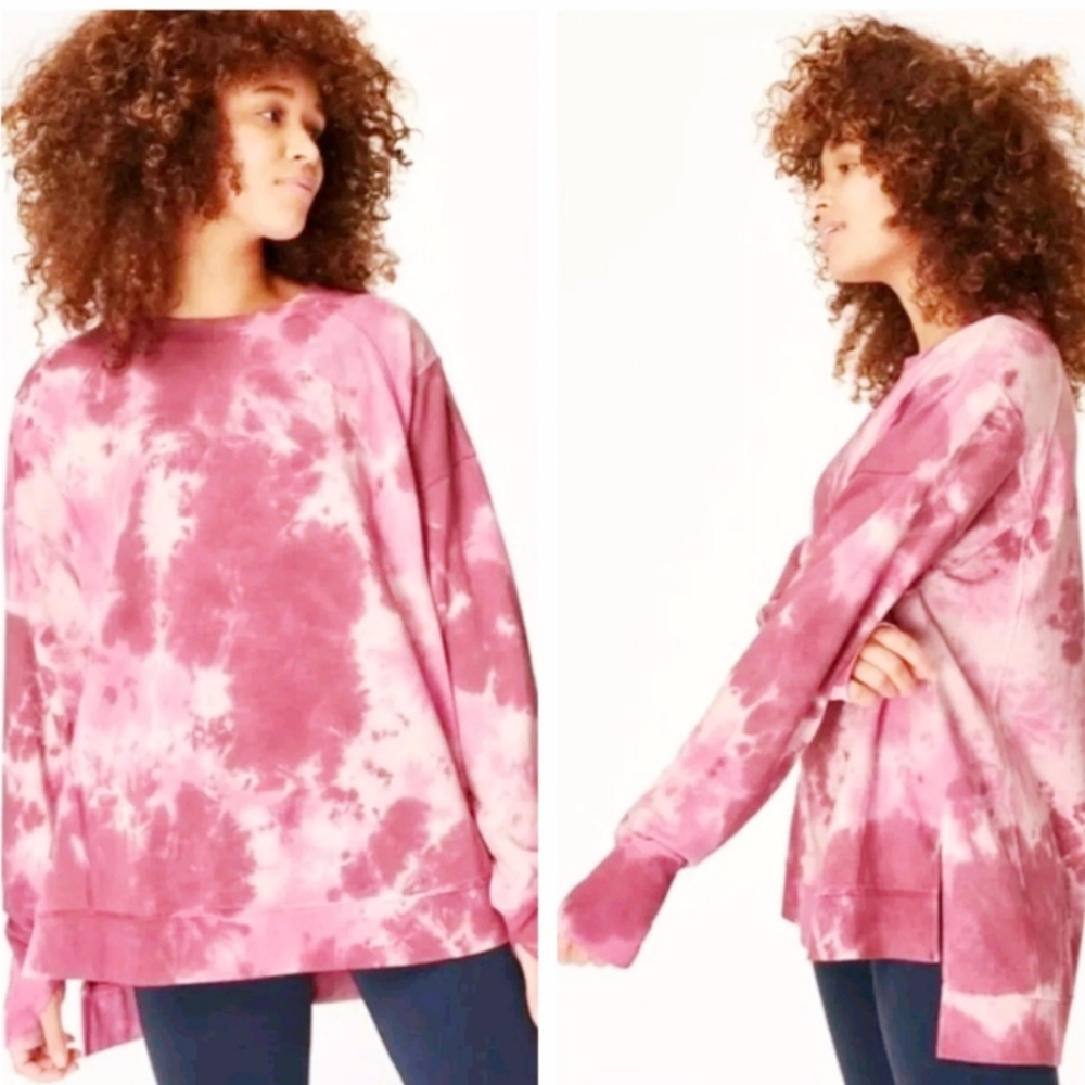 Sweaty Betty After Class Pink Tie Dye Oversized Crewneck Sweatshirt Women Small